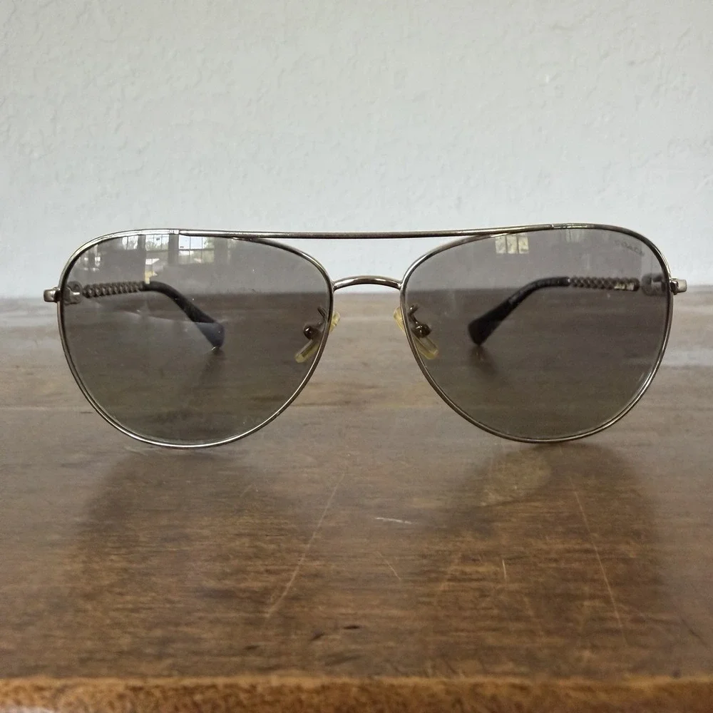 Coach Bree Sunglasses HC7045-L085 Vintage Silver Black 59-14-140 Y2K Aviator